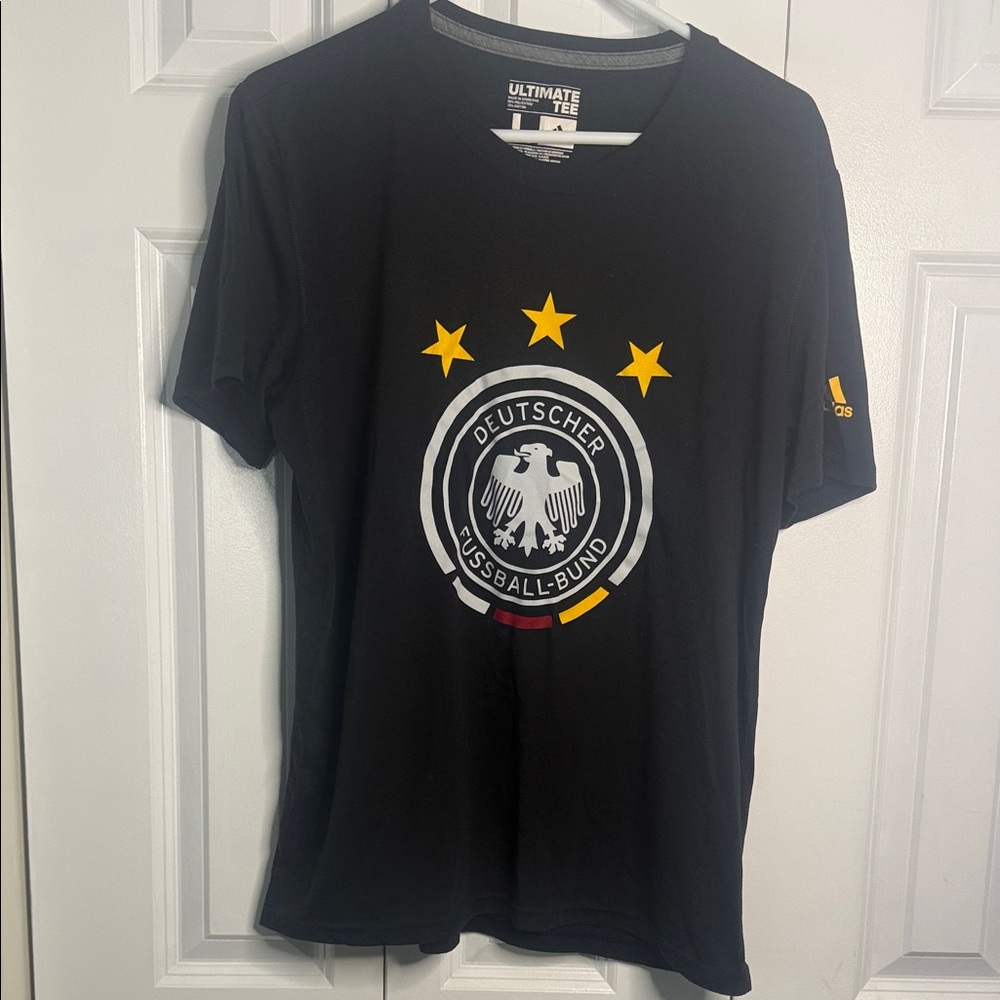 Adidas Black T-Shirt with Germany Emblem and Yellow Stars